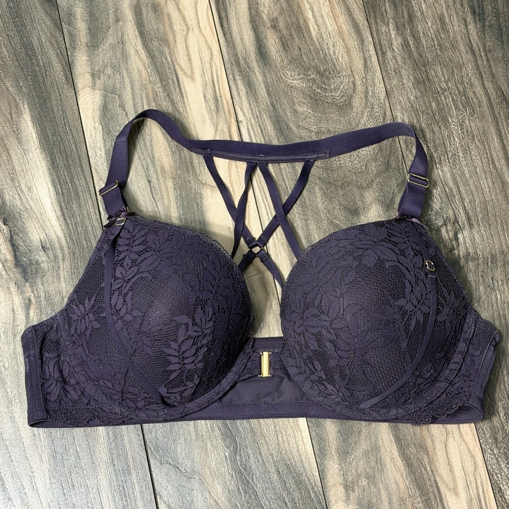 Cacique Bra...lace Push-Up Bra with Strappy Back - Deep Purple